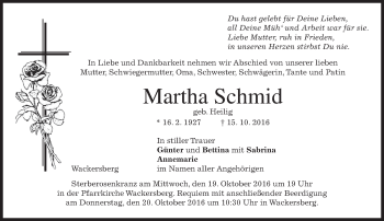 Traueranzeige von Martha Schmid von merkurtz