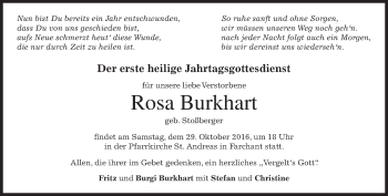 Traueranzeige von Rosa Burkhart von merkurtz