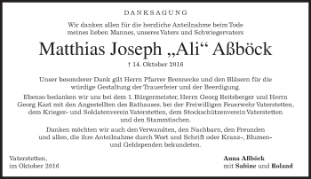 Traueranzeige von Matthias Joseph Aßböck von merkurtz