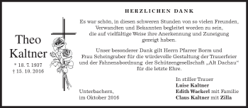 Traueranzeige von Theo Kaltner von merkurtz