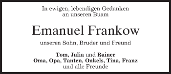 Traueranzeige von Emanuel Frankow von merkurtz