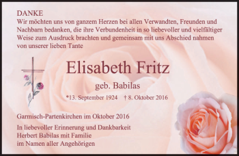 Traueranzeige von Elisabeth Fritz von merkurtz
