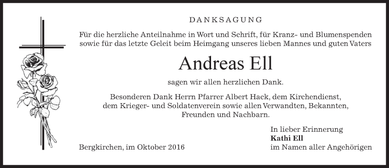  Traueranzeige für Andreas Ell vom 15.10.2016 aus merkurtz