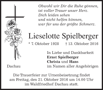 Traueranzeige von Lieselotte Spielberger von merkurtz