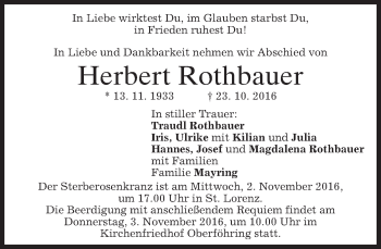 Traueranzeige von Herbert Rothbauer von merkurtz