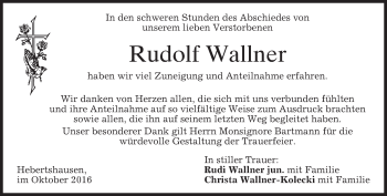 Traueranzeige von Rudolf Wallner von merkurtz