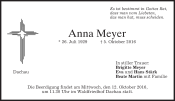Traueranzeige von Anna Meyer von merkurtz