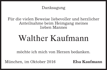 Traueranzeige von Walther Kaufmann von merkurtz