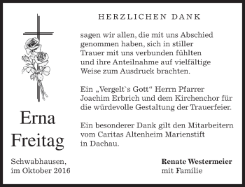 Traueranzeige von Erna Freitag von merkurtz
