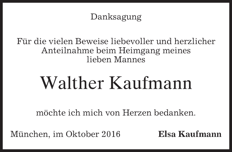  Traueranzeige für Walther Kaufmann vom 15.10.2016 aus merkurtz