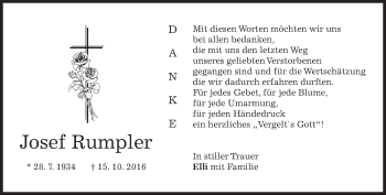 Traueranzeige von Josef Rumpler von merkurtz