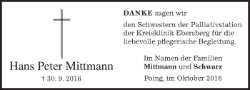Traueranzeige von Hans Peter Mittmann von merkurtz