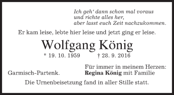 Traueranzeige von Wolfgang König von merkurtz