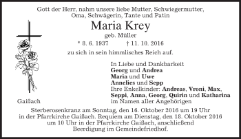 Traueranzeige von Maria Krey von merkurtz