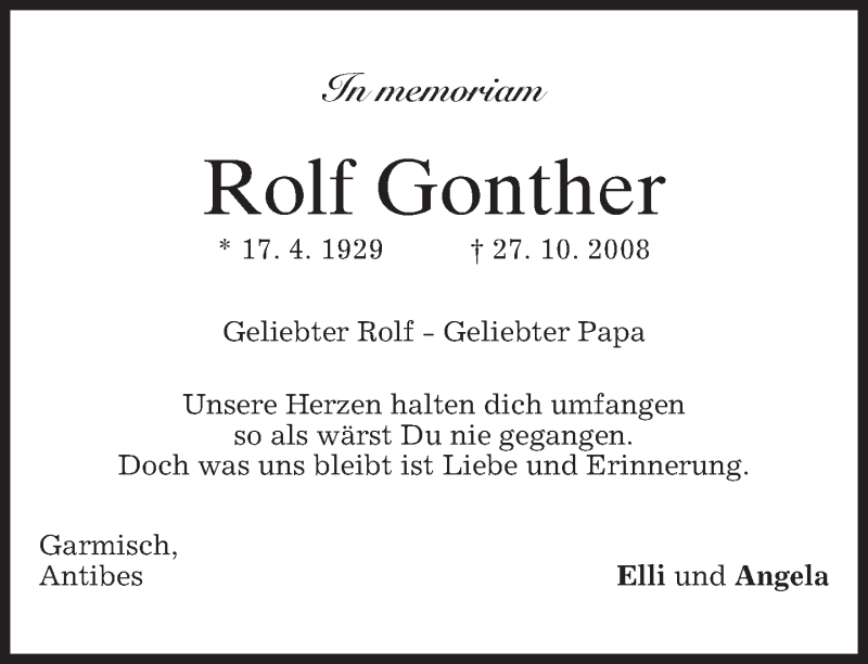  Traueranzeige für Rolf Gonther vom 27.10.2016 aus merkurtz