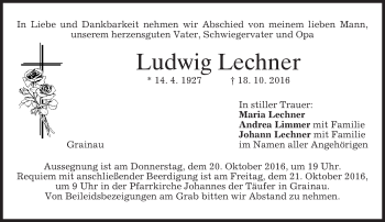 Traueranzeige von Ludwig Lechner von merkurtz