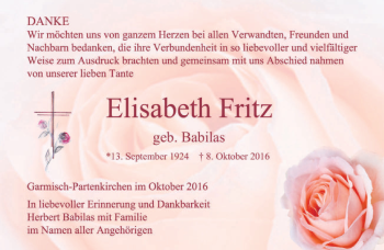 Traueranzeige von Elisabeth Fritz von merkurtz