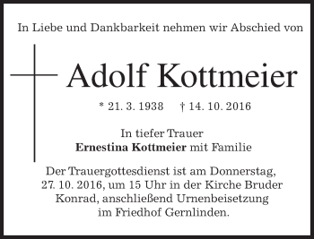 Traueranzeige von Adolf Kottmeier von merkurtz