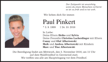 Traueranzeige von Paul Pinkert von merkurtz