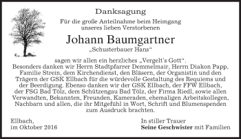 Traueranzeige von Johann Baumgartner von merkurtz