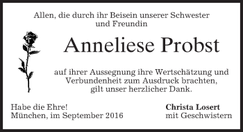 Traueranzeige von Anneliese Probst von merkurtz