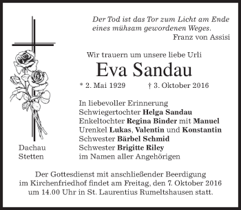 Traueranzeige von Eva Sandau von merkurtz