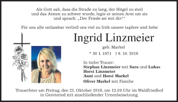 Traueranzeige von Ingrid Linzmeier von merkurtz