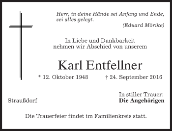 Traueranzeige von Karl Entfellner von merkurtz