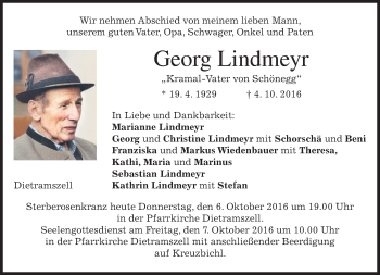 Traueranzeige von Georg Lindmeyr von merkurtz