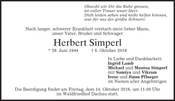 Traueranzeige von Herbert Simperl von merkurtz