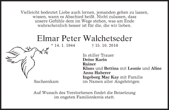 Traueranzeige von Elmar Peter Walchetseder von merkurtz