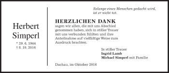 Traueranzeige von Herbert Simperl von merkurtz