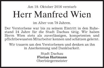 Traueranzeige von Manfred Wien von merkurtz