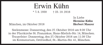 Traueranzeige von Erwin Kühn von merkurtz