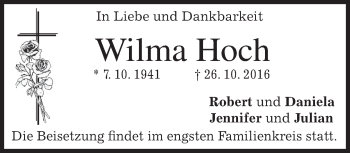 Traueranzeige von Wilma Hoch von merkurtz