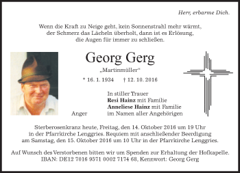 Traueranzeige von Georg Gerg von merkurtz