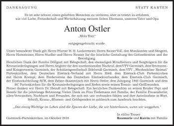 Traueranzeige von Anton Ostler von merkurtz