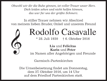 Traueranzeige von Rodolfo Casavalle von merkurtz