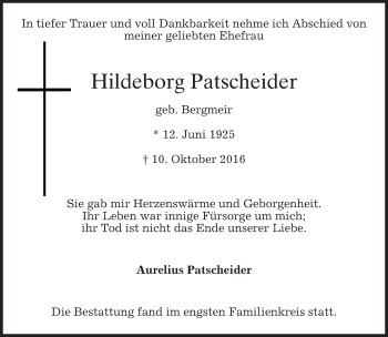 Traueranzeige von Hildeborg Patscheider von merkurtz