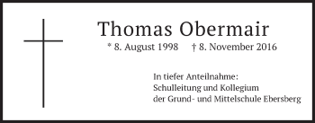 Traueranzeige von Thomas Obermair von merkurtz