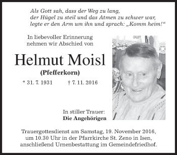 Traueranzeige von Helmut Moisl von merkurtz