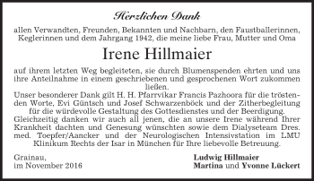 Traueranzeige von Irene Hillmaier von merkurtz