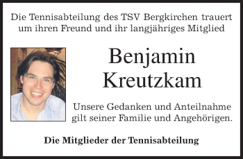 Traueranzeige von Benjamin Kreutzkam von merkurtz
