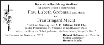 Traueranzeige von Im Gedenken Gröbmair, Macht von merkurtz