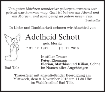 Traueranzeige von Adelheid Schott von merkurtz
