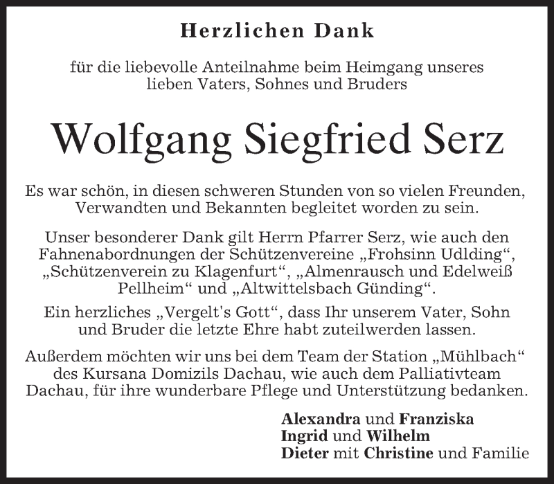  Traueranzeige für Wolfgang Siegfried Serz vom 19.11.2016 aus merkurtz