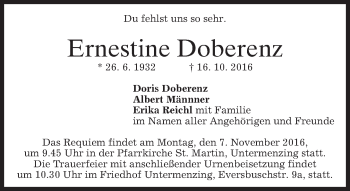 Traueranzeige von Ernestine Doberenz von merkurtz