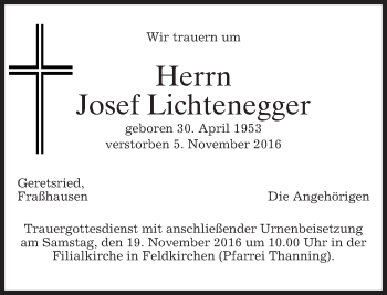 Traueranzeige von Josef Lichtenegger von merkurtz