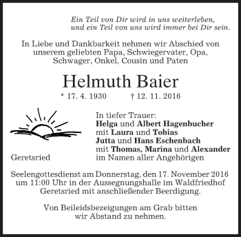 Traueranzeige von Helmuth Baier von merkurtz