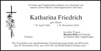Traueranzeige von Katharina Friedrich von merkurtz